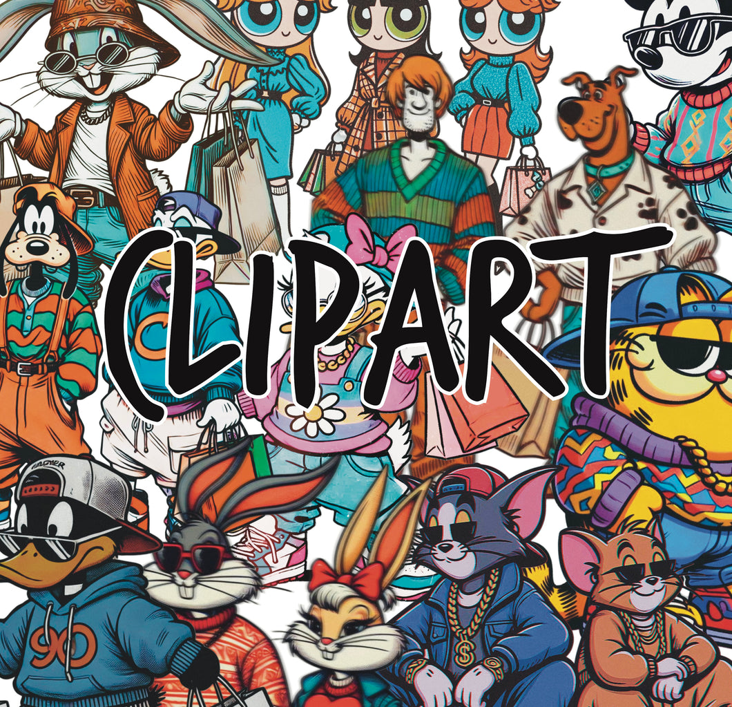 Clipart- Vintage Clothing Cartoon Characters