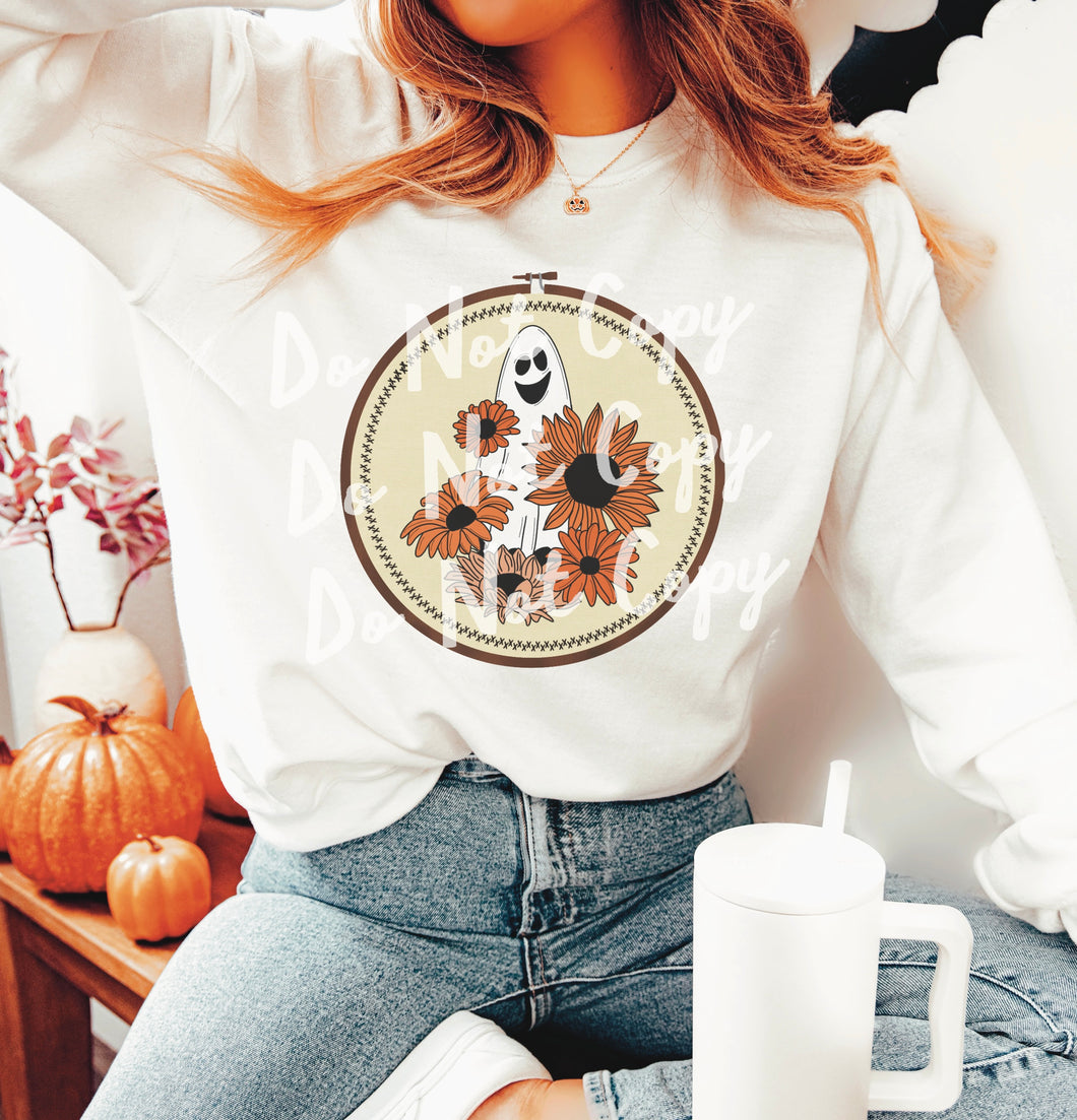 Georgie with sunflowers embroidery