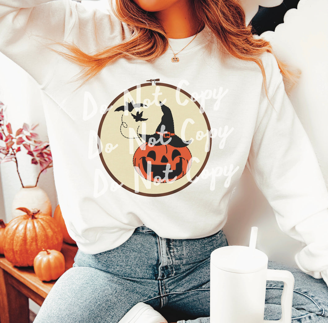 Vintage Pumpkin with witch hat Embroidery