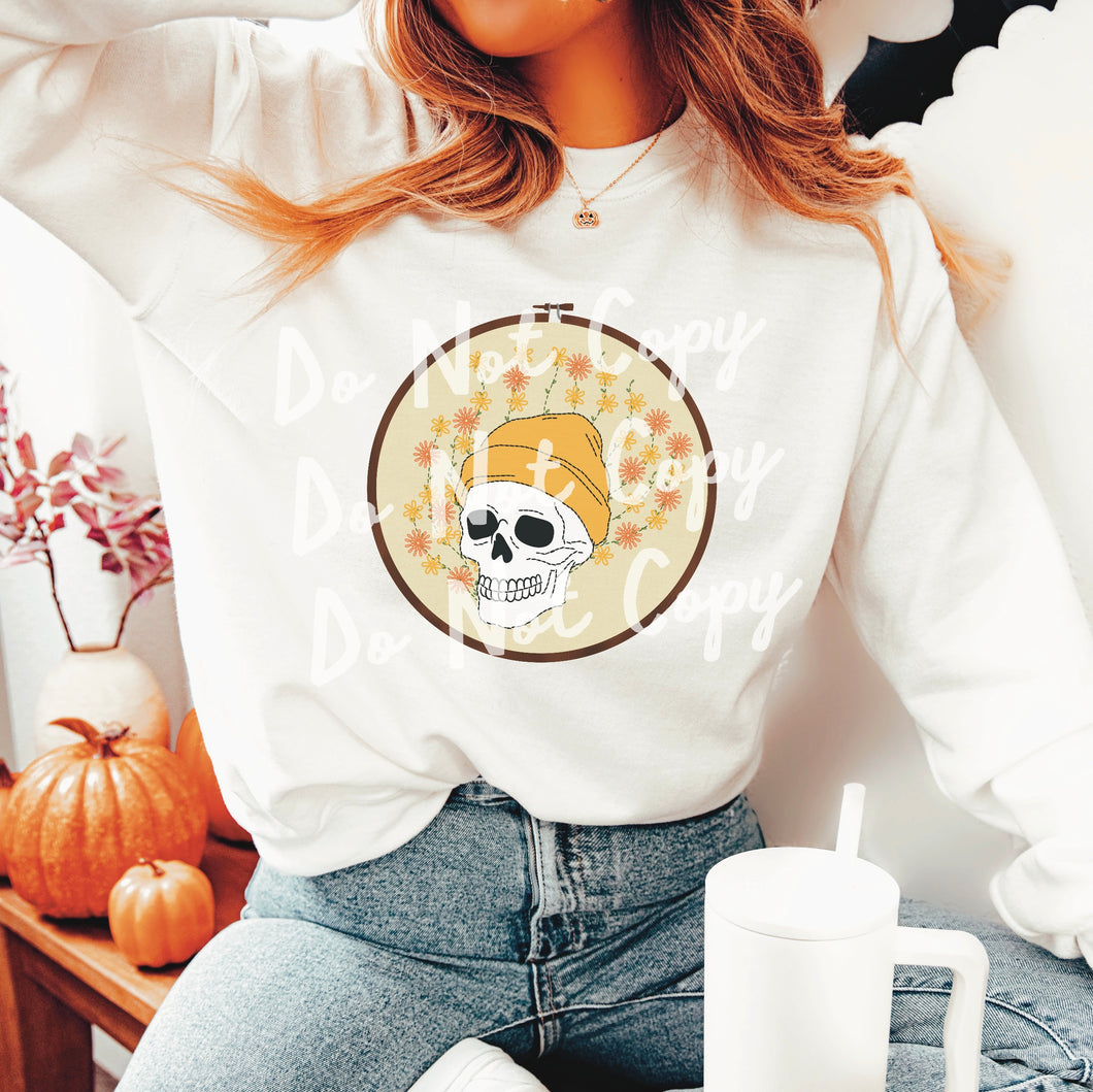 Skull with flowers embroidery